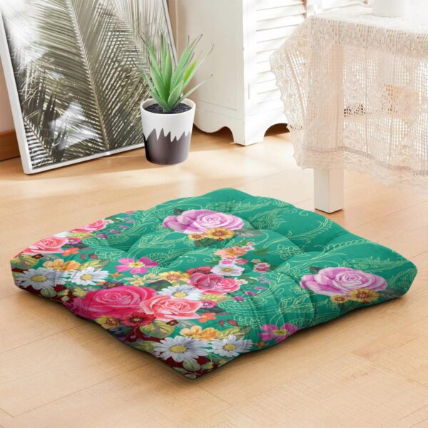 Elegant Floral Tatami Mat Seat - Oversized Decorative Floor Pillow with Abstract Boho Pattern, Soft & Resilient for Long Sitting Sessions